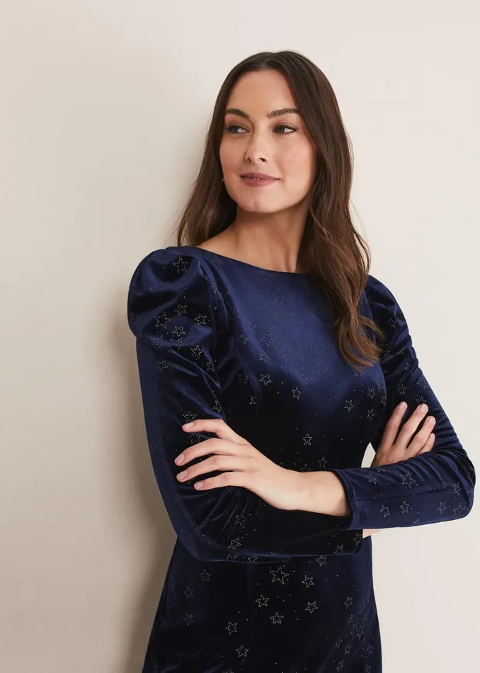 Women Phase Eight Day Dresses Daria Velvet Star Dress Midnightpewter