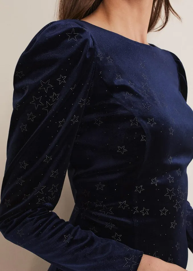 Women Phase Eight Day Dresses Daria Velvet Star Dress Midnightpewter