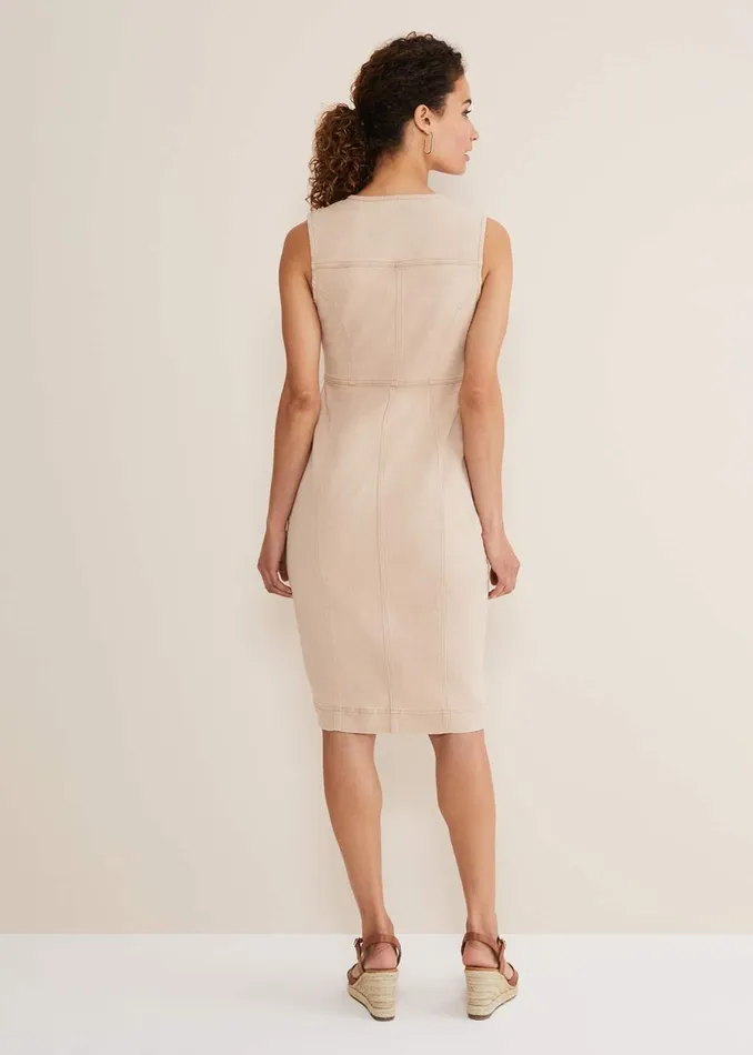 Women Phase Eight Day Dresses Denise Denim Bodycon Dress Ecru