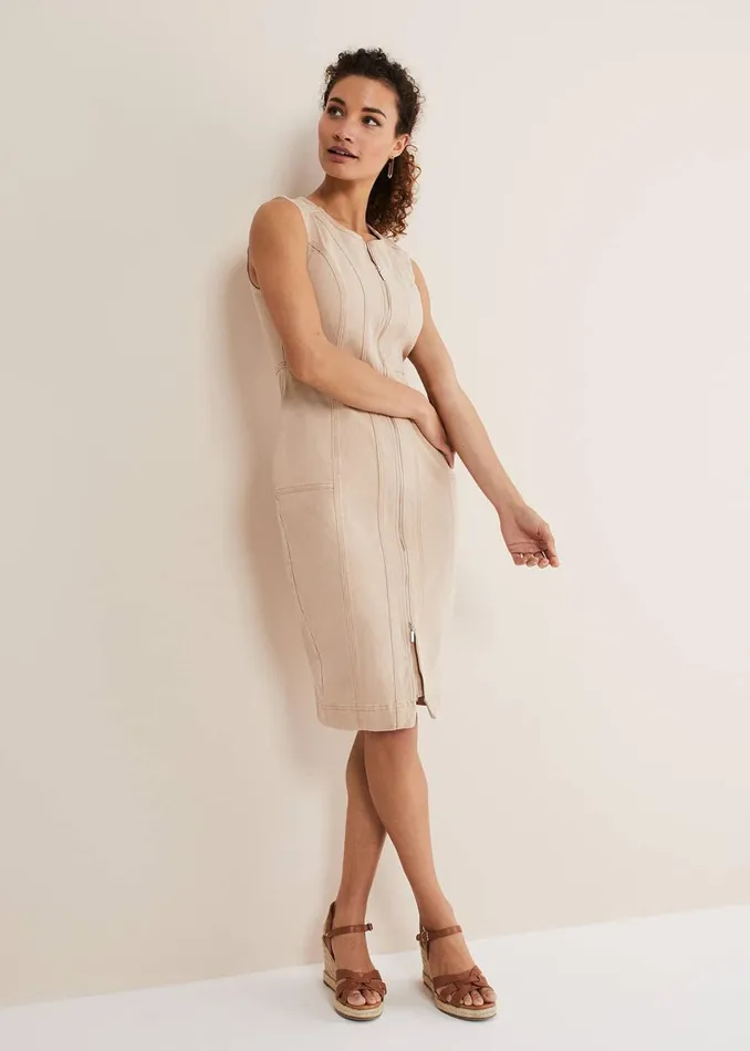 Women Phase Eight Day Dresses Denise Denim Bodycon Dress Ecru
