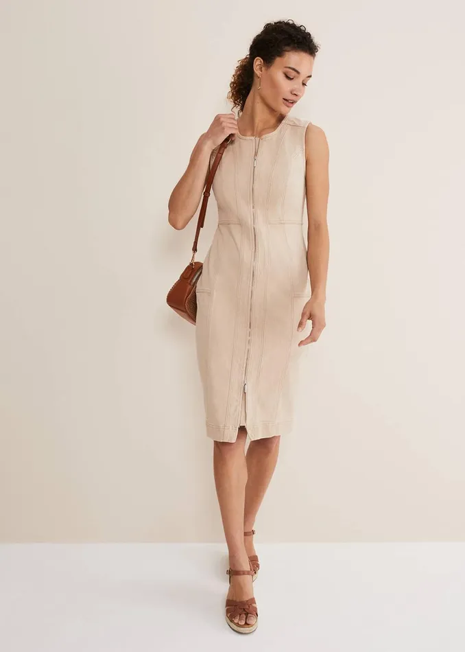 Women Phase Eight Day Dresses Denise Denim Bodycon Dress Ecru