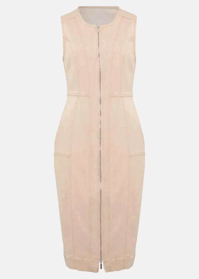 Women Phase Eight Day Dresses Denise Denim Bodycon Dress Ecru