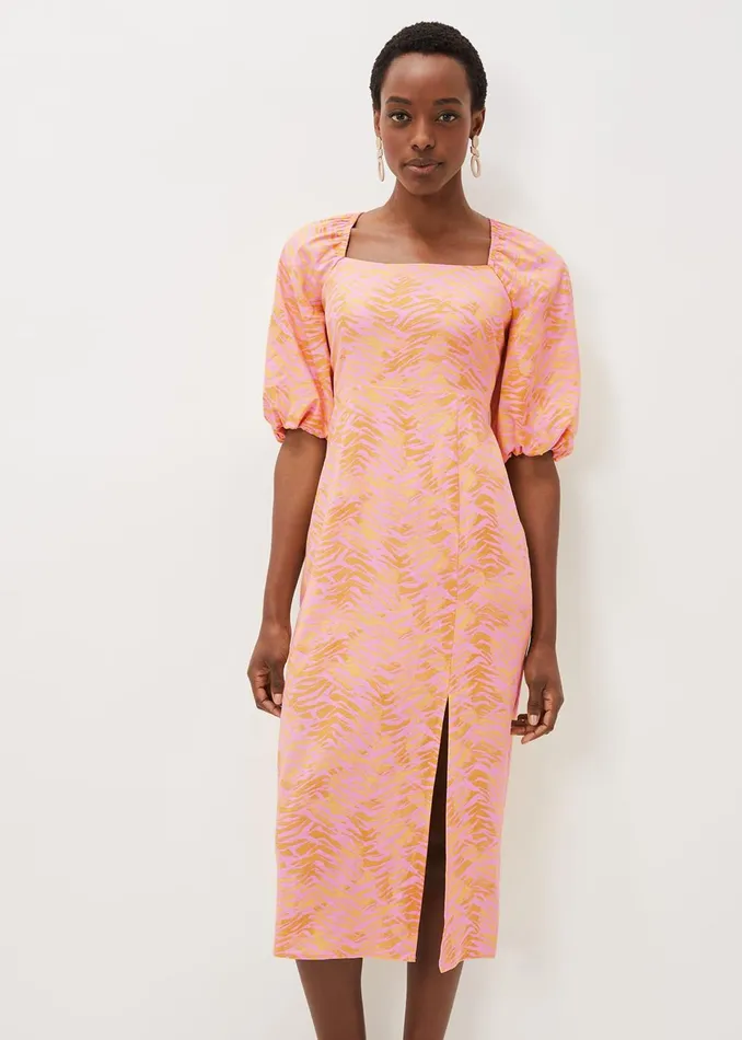 Women Phase Eight Day Dresses Effie Zebra Puff Sleeve Dress Multicoloured
