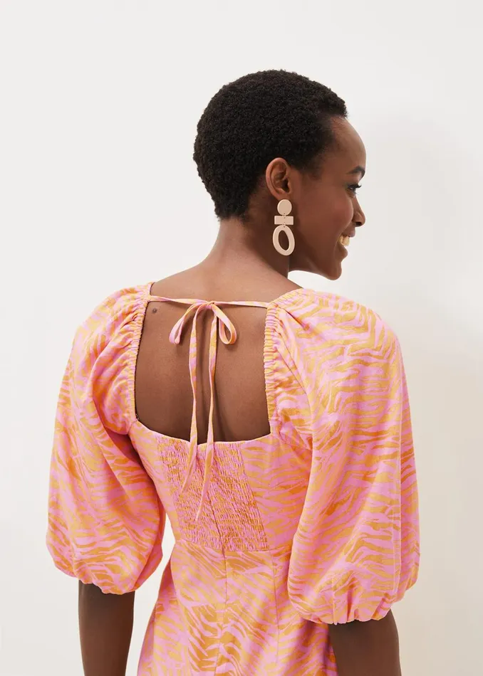 Women Phase Eight Day Dresses Effie Zebra Puff Sleeve Dress Multicoloured