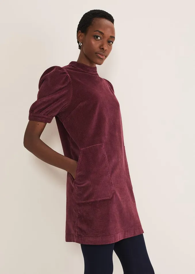Women Phase Eight Day Dresses Elektra Corduroy Dress Burgundy