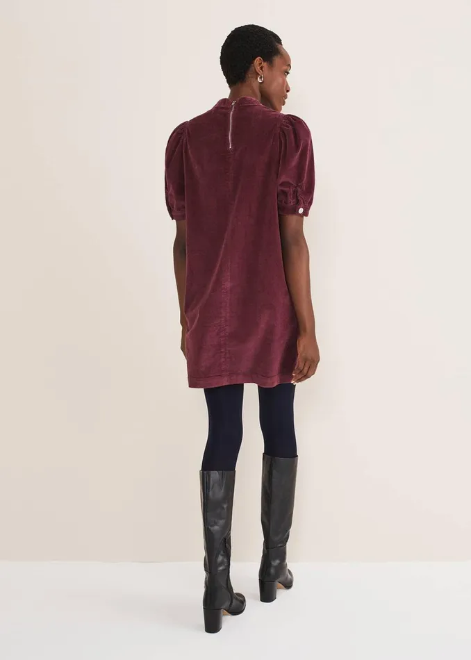 Women Phase Eight Day Dresses Elektra Corduroy Dress Burgundy