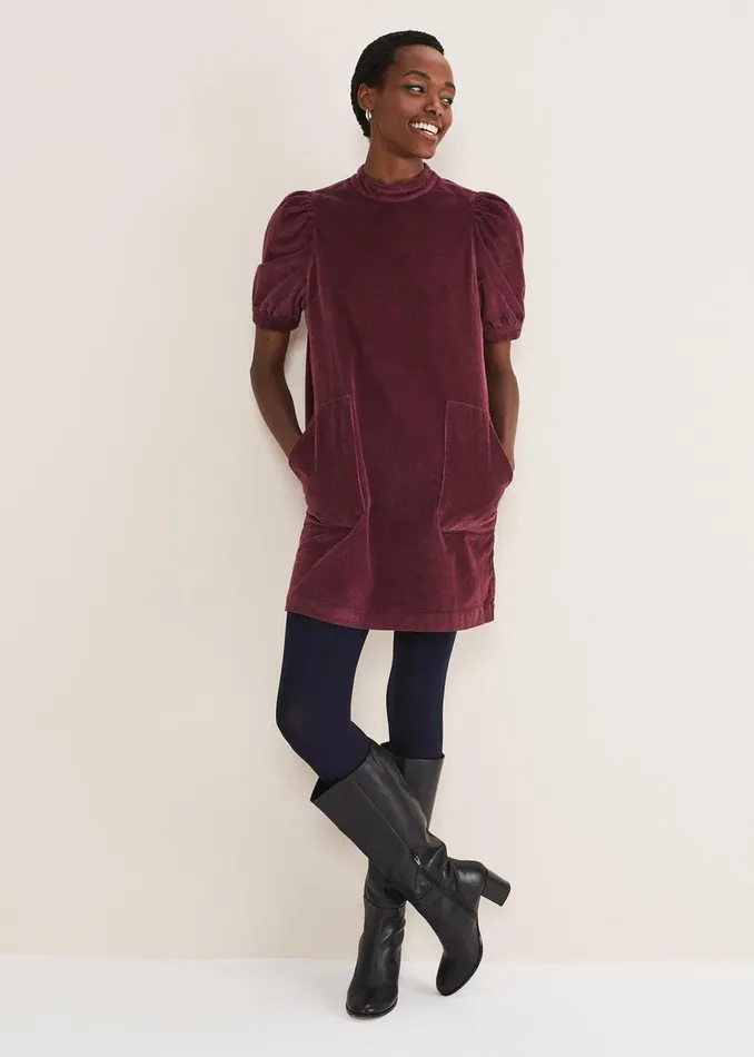Women Phase Eight Day Dresses Elektra Corduroy Dress Burgundy