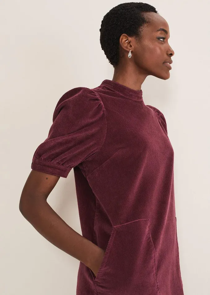 Women Phase Eight Day Dresses Elektra Corduroy Dress Burgundy