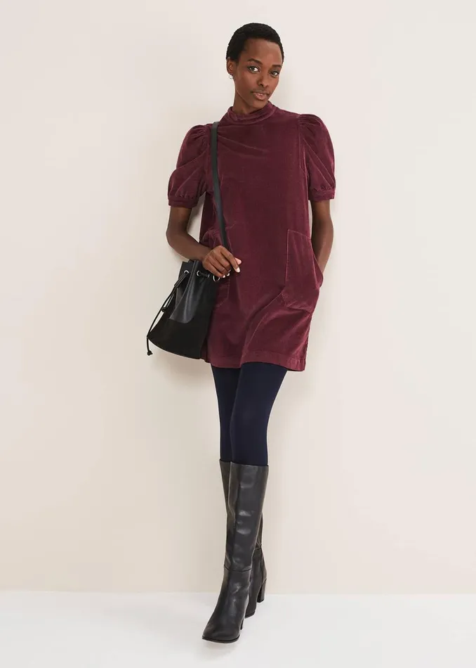 Women Phase Eight Day Dresses Elektra Corduroy Dress Burgundy