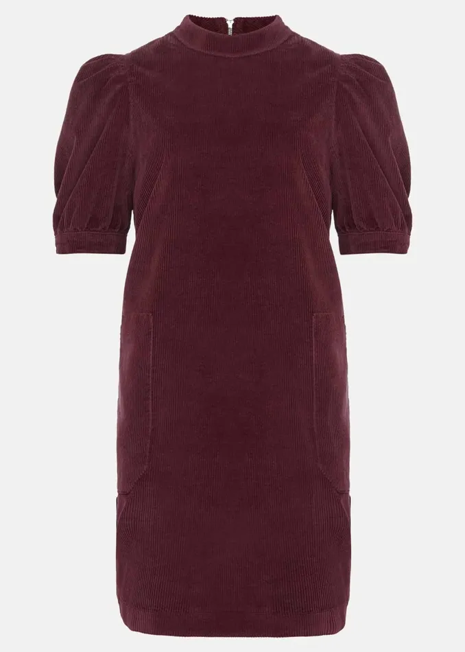 Women Phase Eight Day Dresses Elektra Corduroy Dress Burgundy