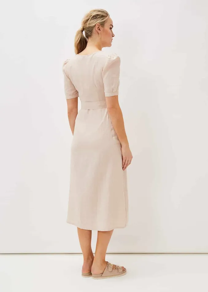 Women Phase Eight Day Dresses Elletta Square Neck Linen Dress Stone
