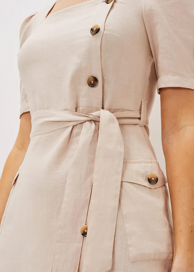 Women Phase Eight Day Dresses Elletta Square Neck Linen Dress Stone