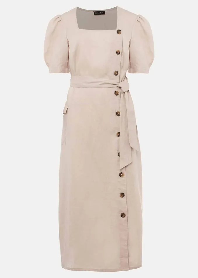 Women Phase Eight Day Dresses Elletta Square Neck Linen Dress Stone