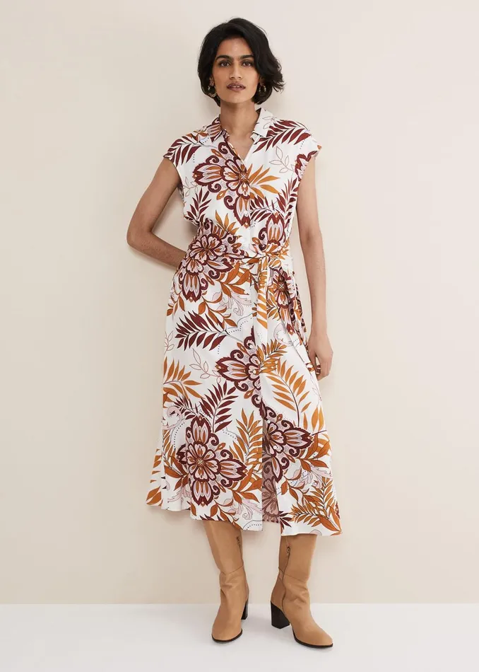 Women Phase Eight Day Dresses Estelle Paisley Tie Waist Dress Ivory Multi