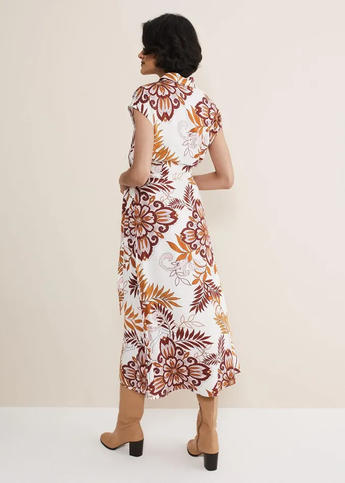 Women Phase Eight Day Dresses Estelle Paisley Tie Waist Dress Ivory Multi