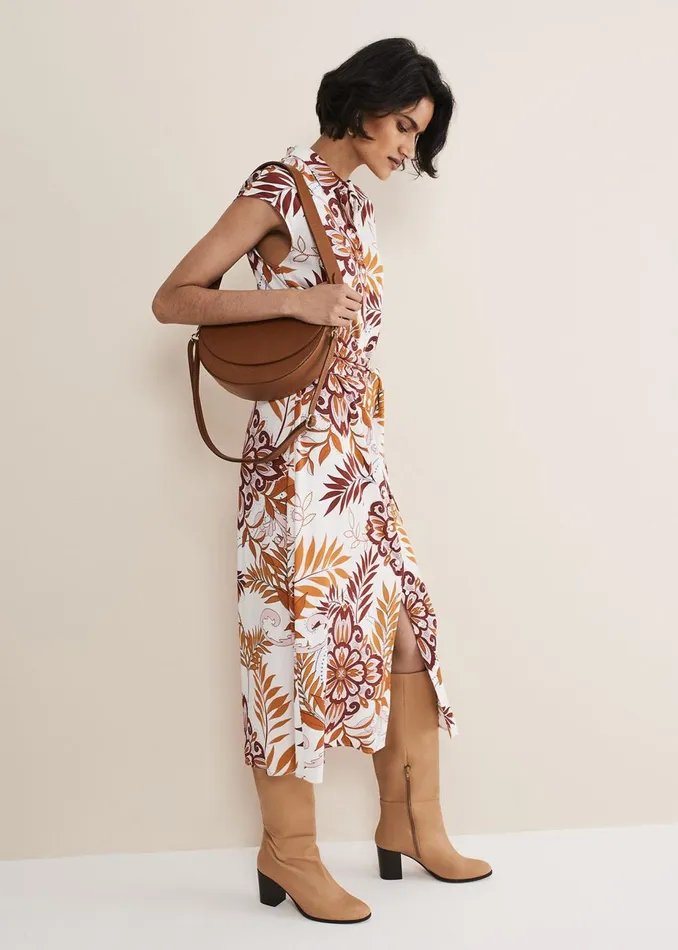 Women Phase Eight Day Dresses Estelle Paisley Tie Waist Dress Ivory Multi