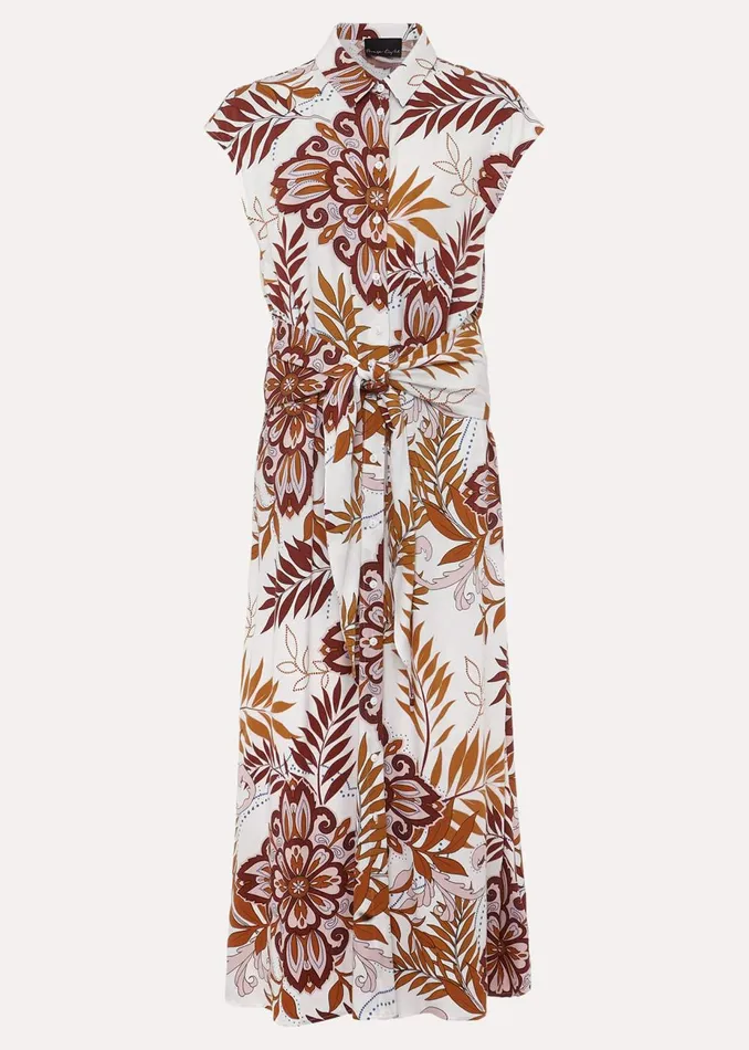 Women Phase Eight Day Dresses Estelle Paisley Tie Waist Dress Ivory Multi