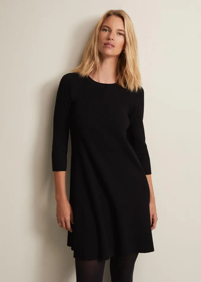 Women Phase Eight Day Dresses Evelyn Black Ribbed Mini Dress Black