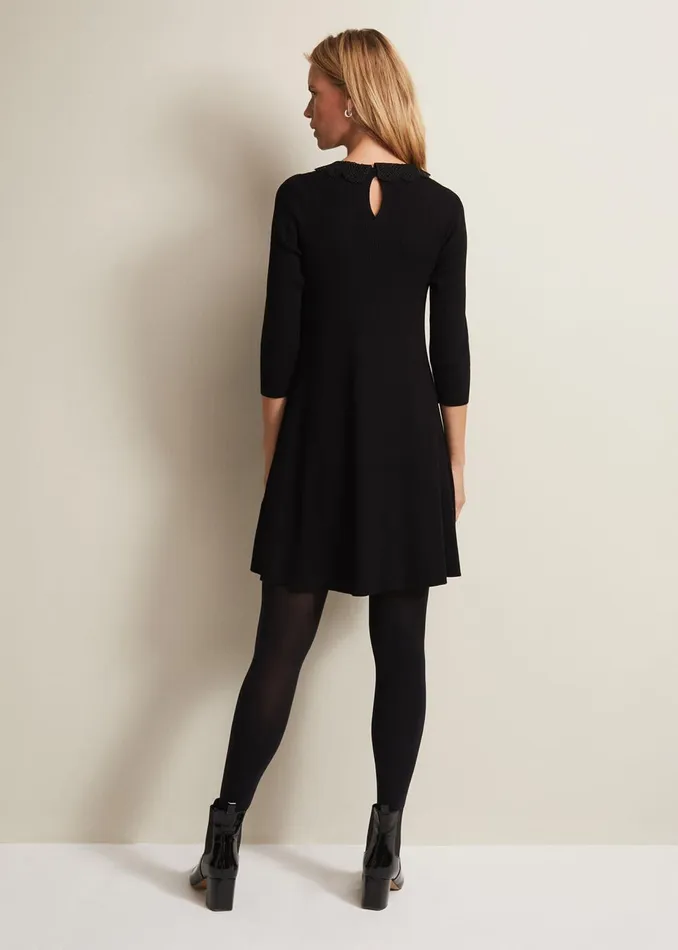 Women Phase Eight Day Dresses Evelyn Black Ribbed Mini Dress Black