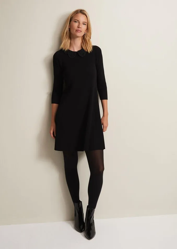 Women Phase Eight Day Dresses Evelyn Black Ribbed Mini Dress Black