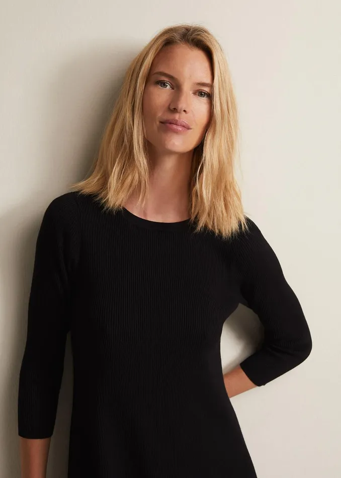 Women Phase Eight Day Dresses Evelyn Black Ribbed Mini Dress Black