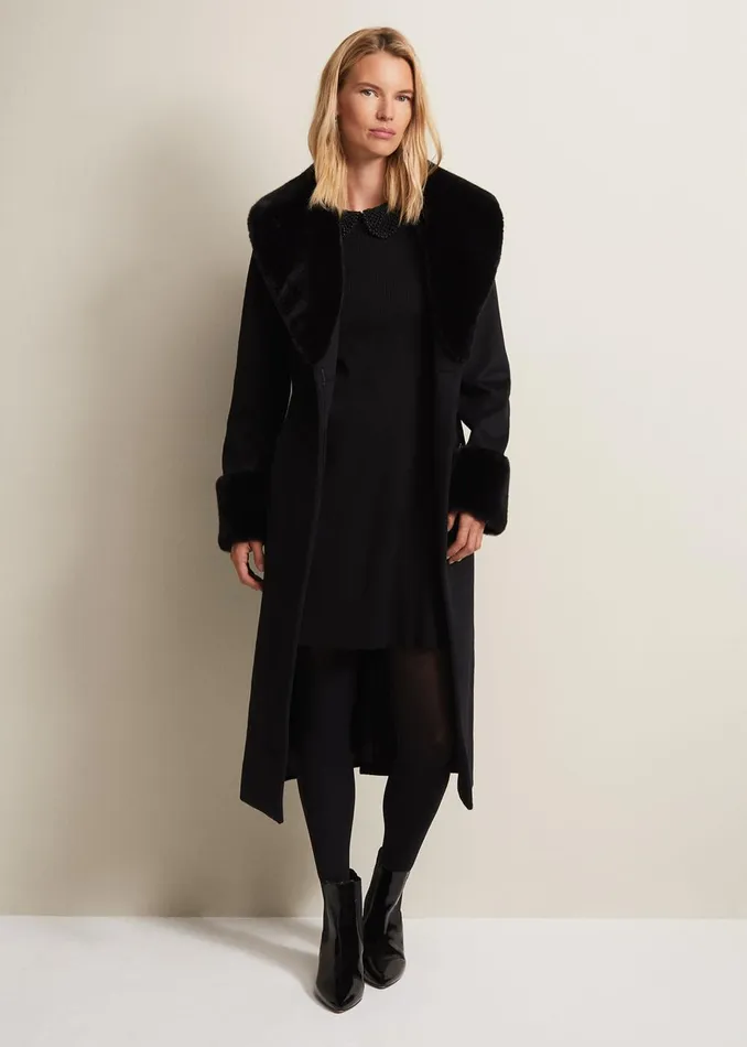 Women Phase Eight Day Dresses Evelyn Black Ribbed Mini Dress Black