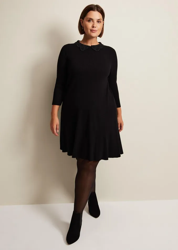 Women Phase Eight Day Dresses Evelyn Black Ribbed Mini Dress Black