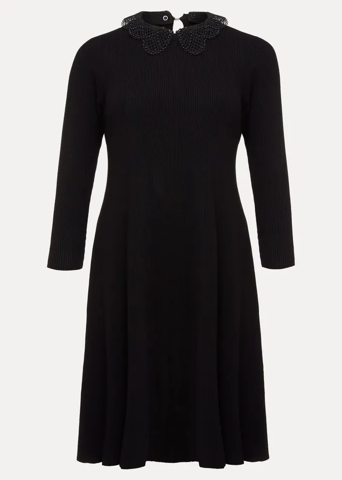 Women Phase Eight Day Dresses Evelyn Black Ribbed Mini Dress Black