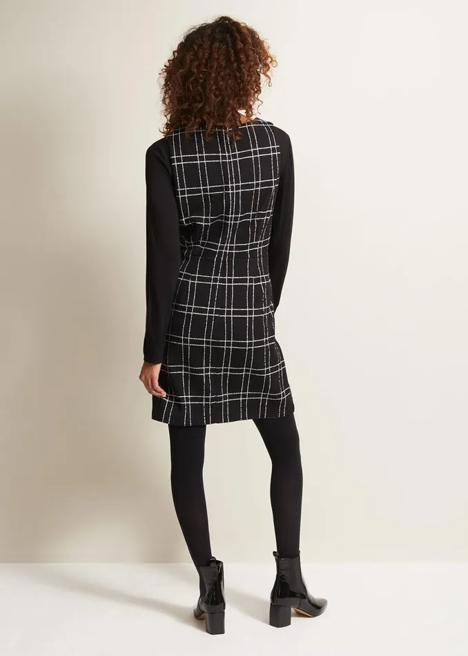 Women Phase Eight Day Dresses Gemma Checked Pinafore Mini Dress Blackivory