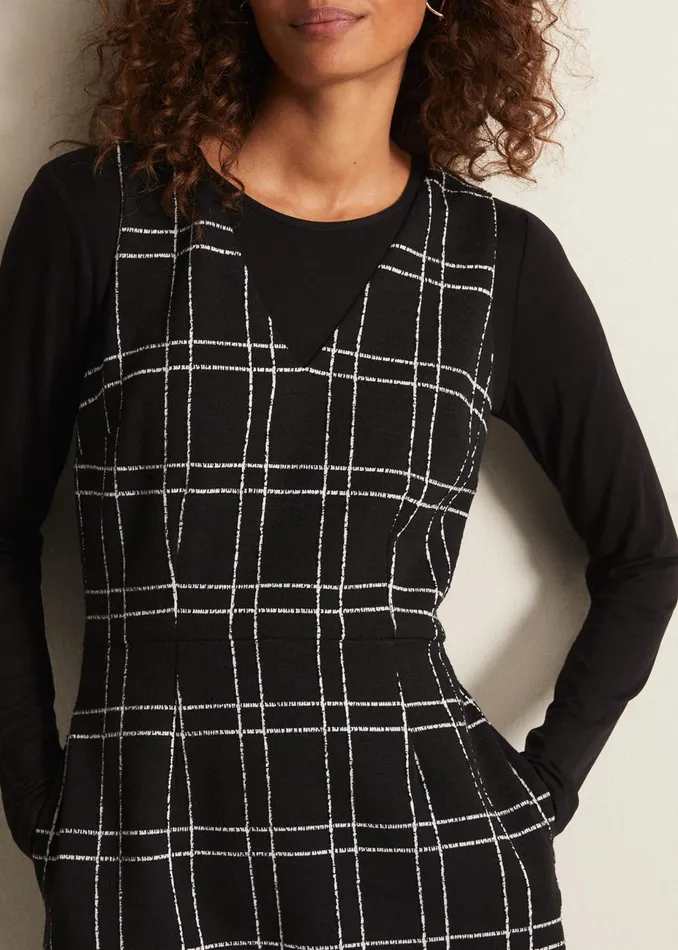 Women Phase Eight Day Dresses Gemma Checked Pinafore Mini Dress Blackivory