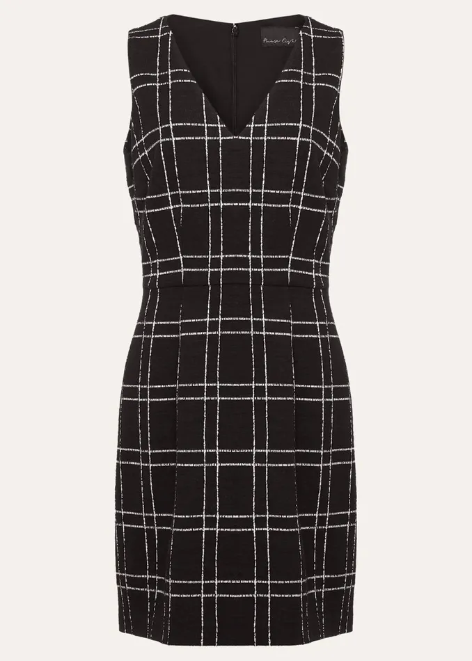 Women Phase Eight Day Dresses Gemma Checked Pinafore Mini Dress Blackivory