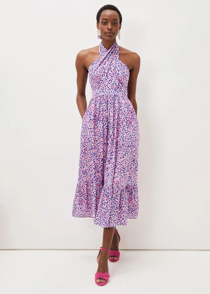 Women Phase Eight Day Dresses Gemmi Cotton Almond Print Halterneck Dress Pink Multi