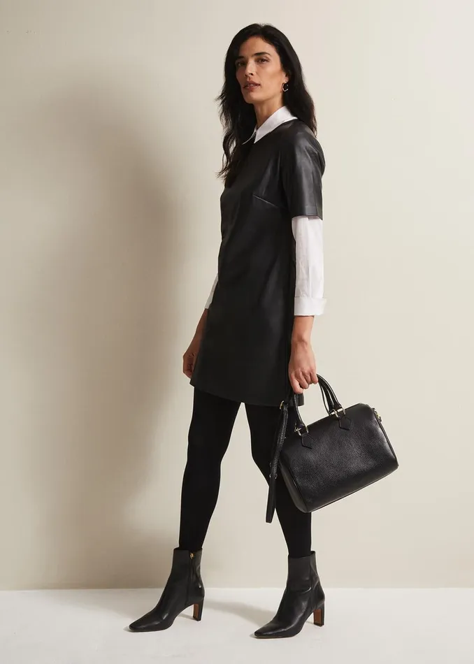 Women Phase Eight Day Dresses Hilde Faux Leather Shift Mini Dress Black