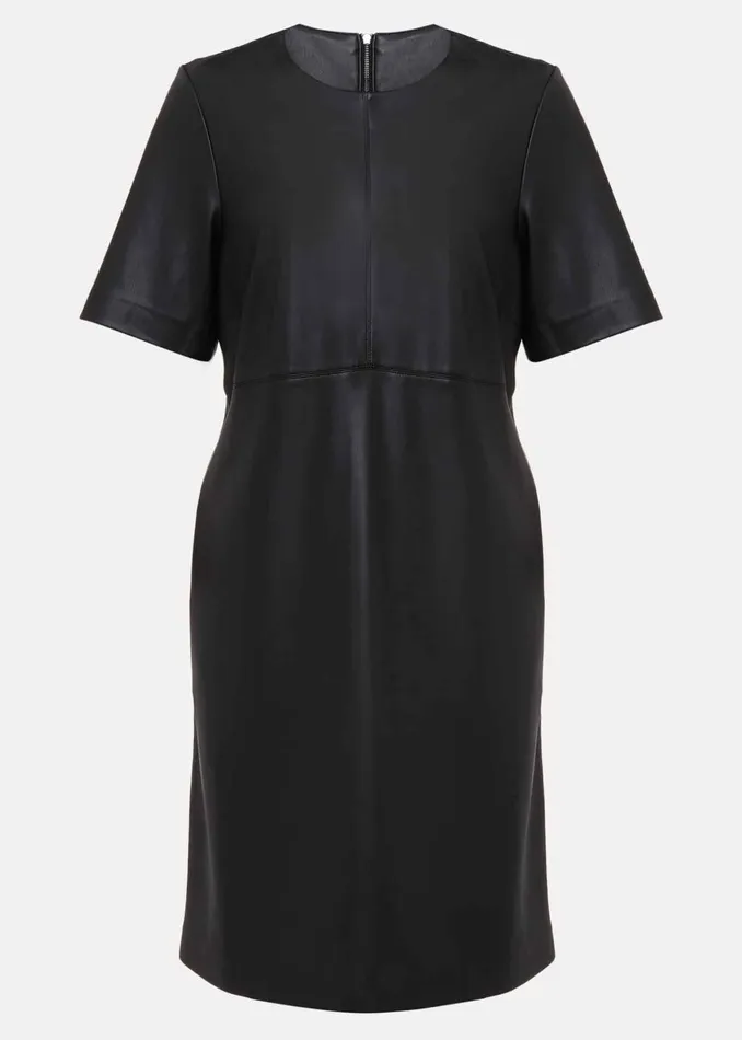 Women Phase Eight Day Dresses Hilde Faux Leather Shift Mini Dress Black