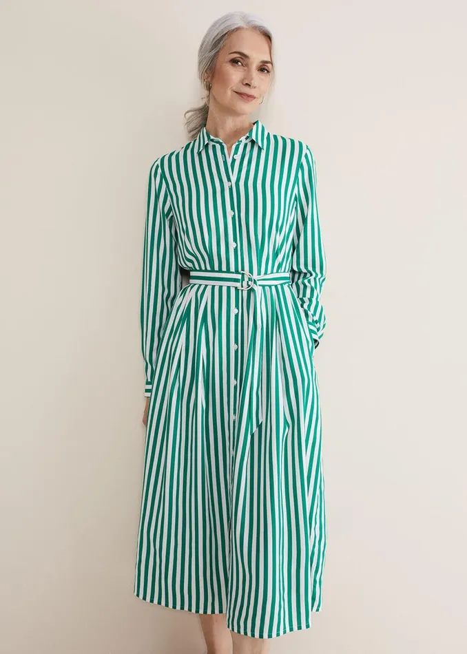 Women Phase Eight Day Dresses Ida Stripe Shirt Midi Dress Green