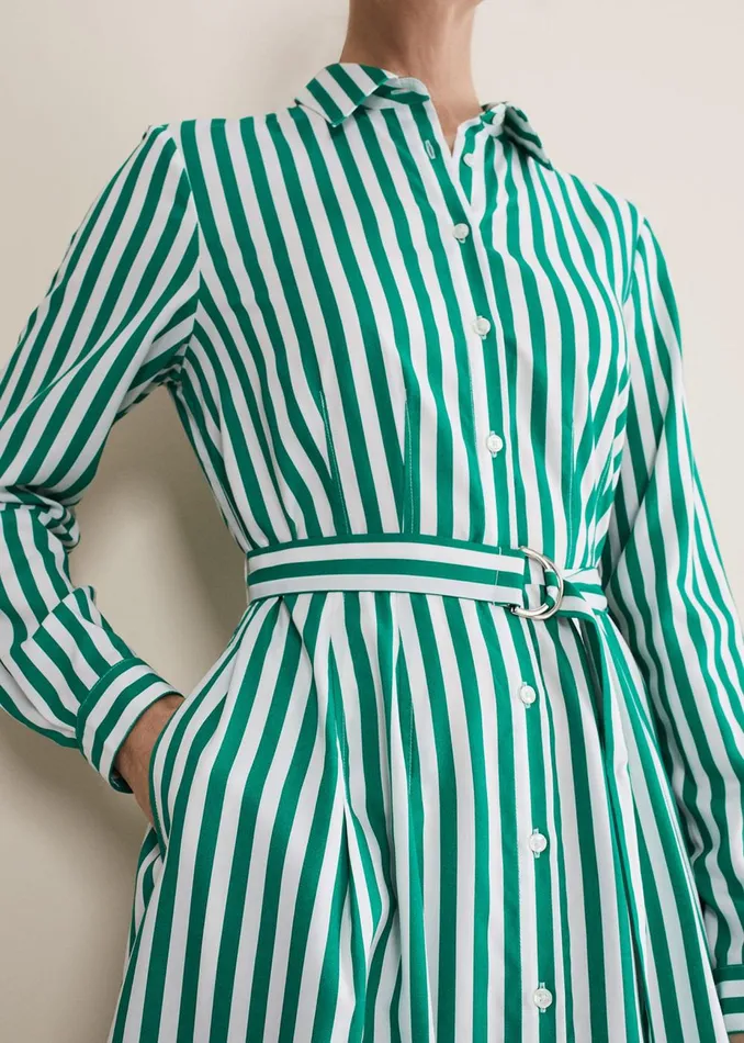 Women Phase Eight Day Dresses Ida Stripe Shirt Midi Dress Green