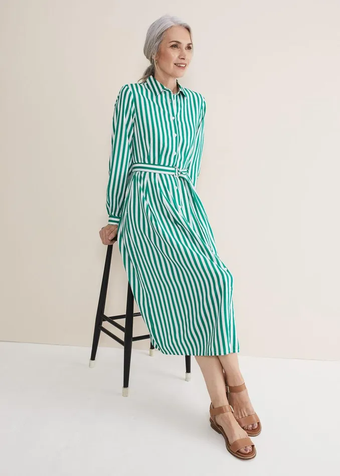 Women Phase Eight Day Dresses Ida Stripe Shirt Midi Dress Green