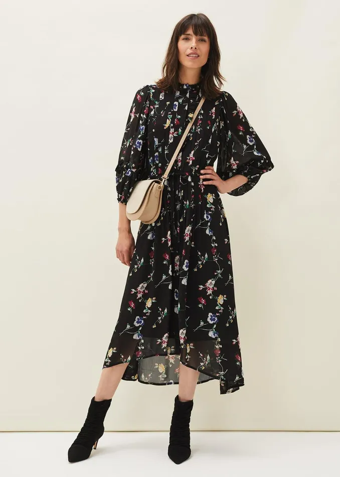 Women Phase Eight Day Dresses Imara Floral Print Midaxi Dress Blackmulti