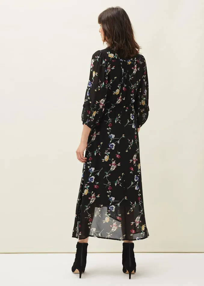 Women Phase Eight Day Dresses Imara Floral Print Midaxi Dress Blackmulti
