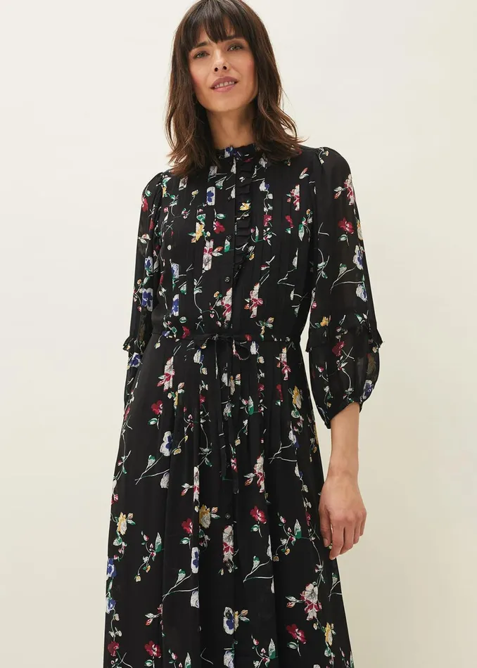 Women Phase Eight Day Dresses Imara Floral Print Midaxi Dress Blackmulti