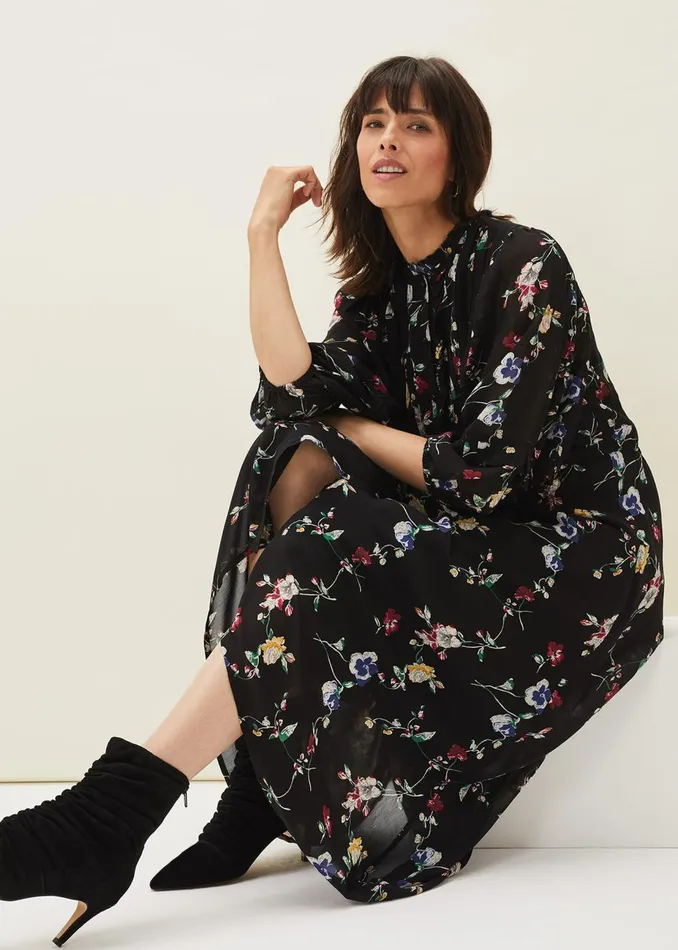 Women Phase Eight Day Dresses Imara Floral Print Midaxi Dress Blackmulti