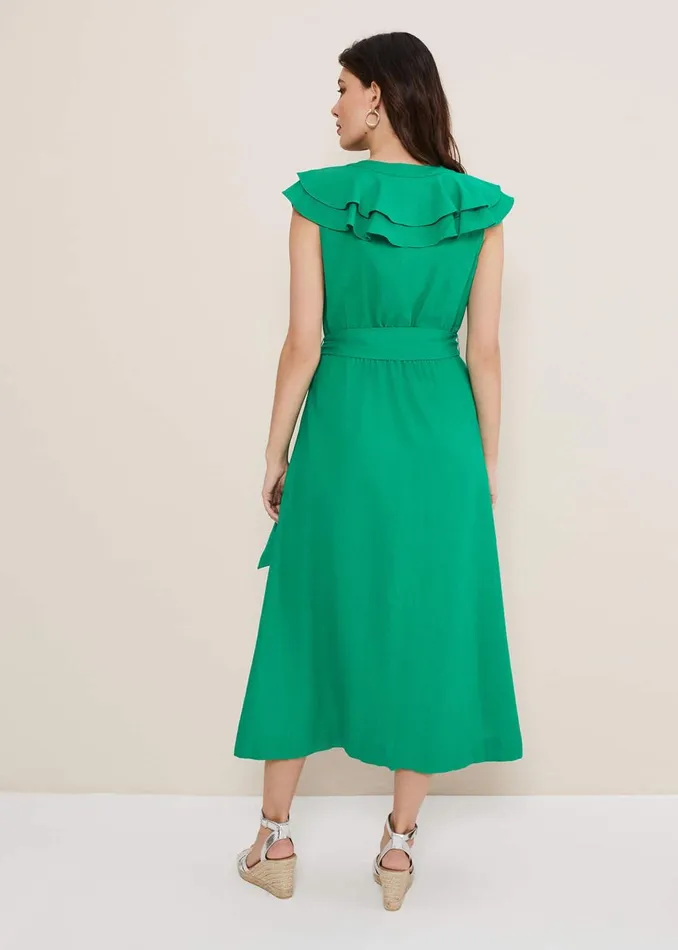 Women Phase Eight Day Dresses Jamilla Green Linen Midi Dress Green