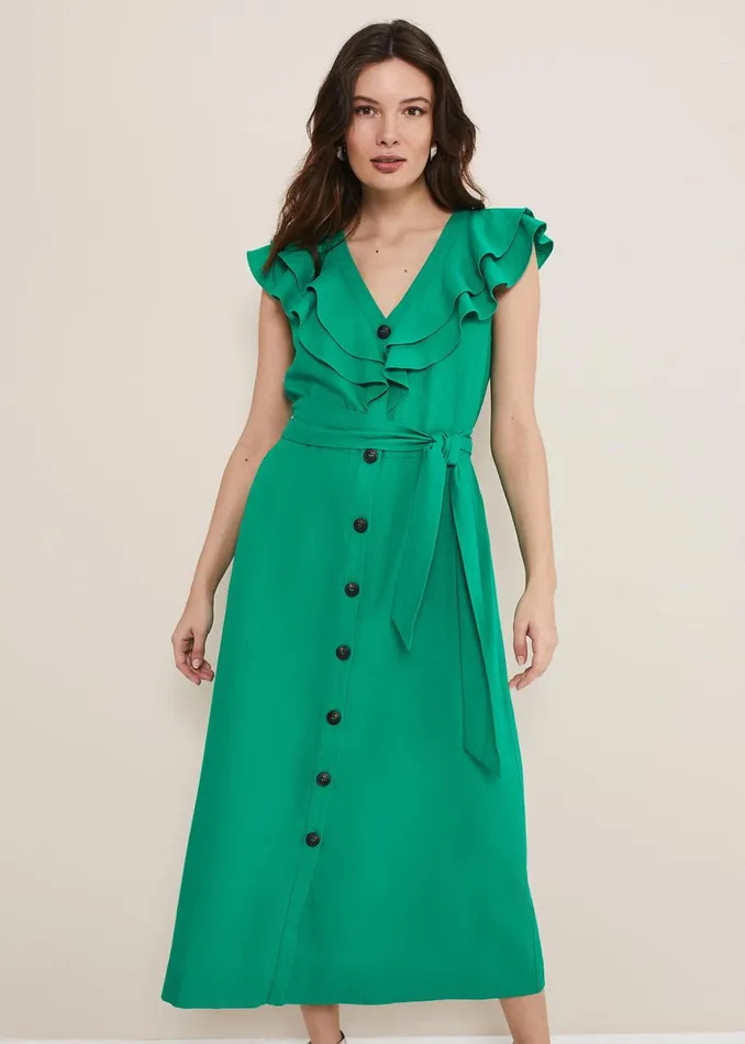 Women Phase Eight Day Dresses Jamilla Green Linen Midi Dress Green