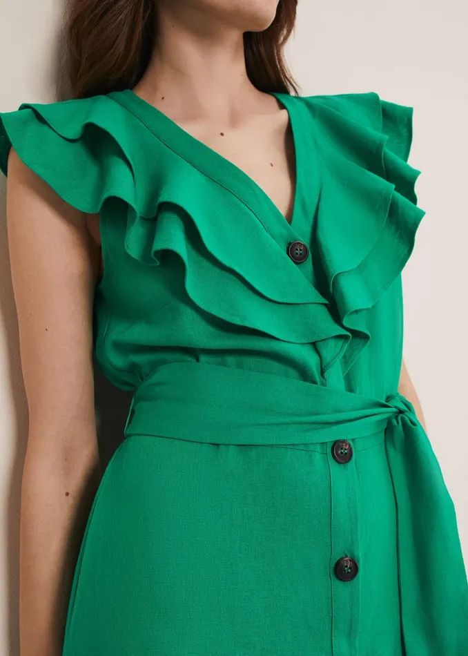 Women Phase Eight Day Dresses Jamilla Green Linen Midi Dress Green