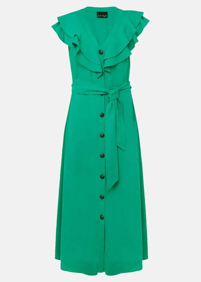 Women Phase Eight Day Dresses Jamilla Green Linen Midi Dress Green