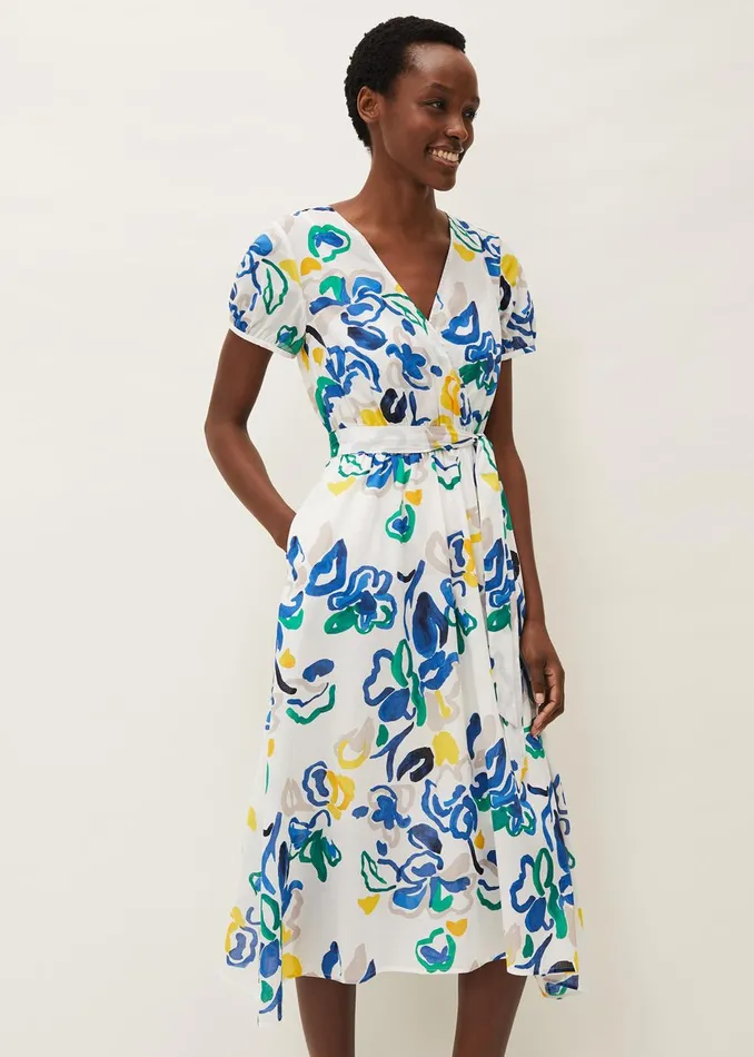 Women Phase Eight Day Dresses Jana Abstract Print Midi Dress Yellowbluegreen
