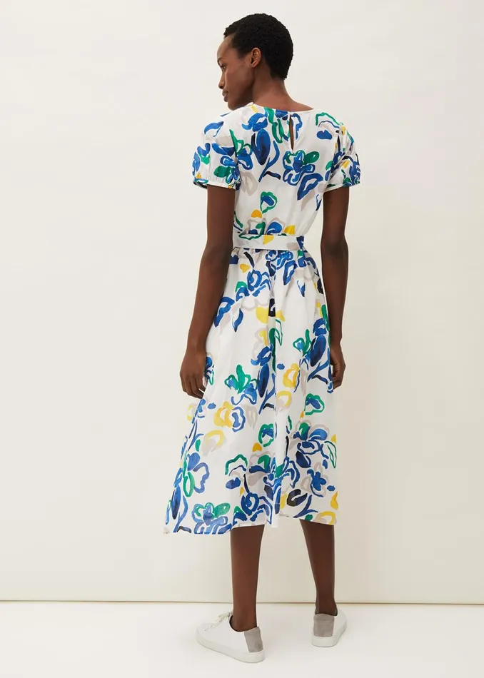 Women Phase Eight Day Dresses Jana Abstract Print Midi Dress Yellowbluegreen