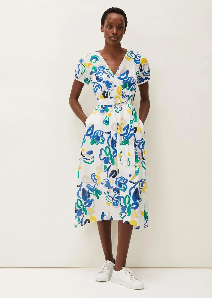 Women Phase Eight Day Dresses Jana Abstract Print Midi Dress Yellowbluegreen