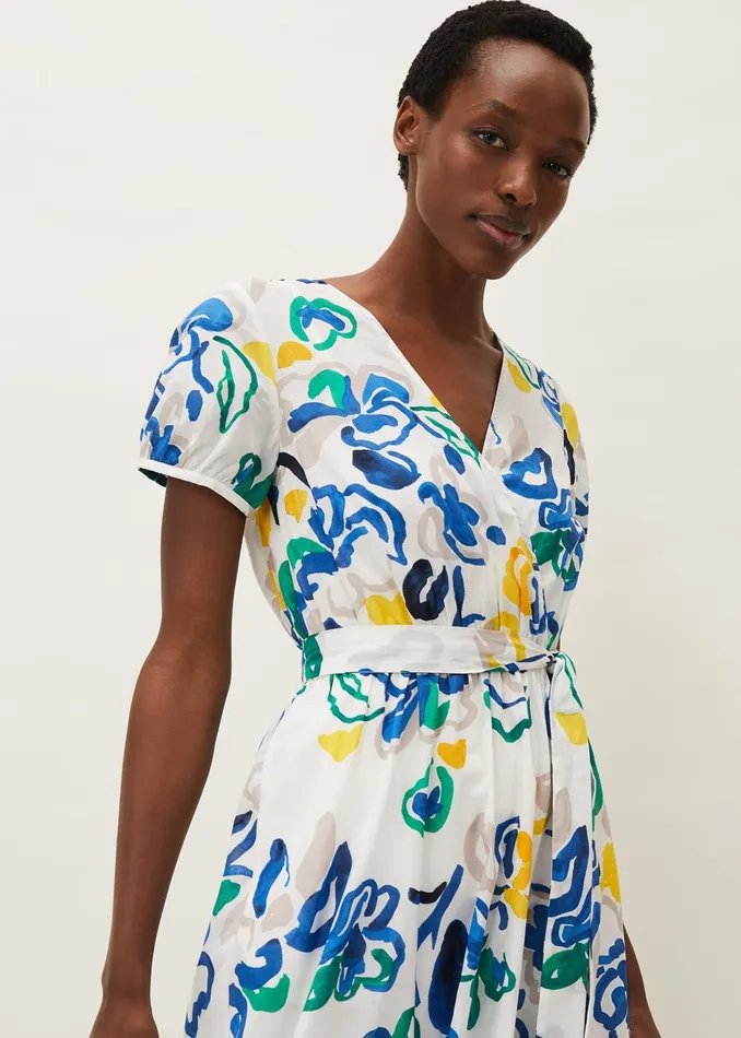 Women Phase Eight Day Dresses Jana Abstract Print Midi Dress Yellowbluegreen