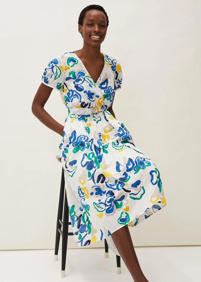 Women Phase Eight Day Dresses Jana Abstract Print Midi Dress Yellowbluegreen